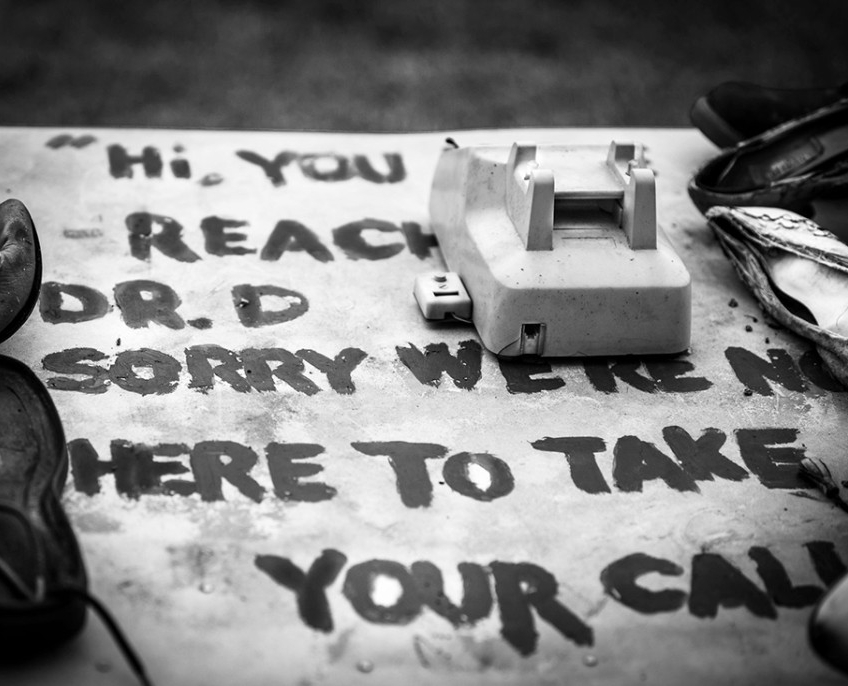 An outdoor art installation about the state of health care in Detroit