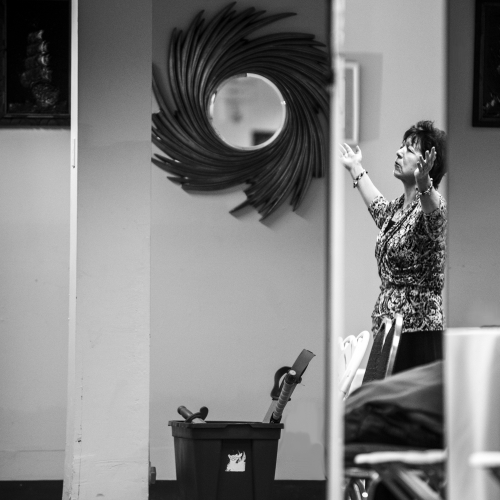 A Detroit resident prays in a worship center in downtown Detroit.